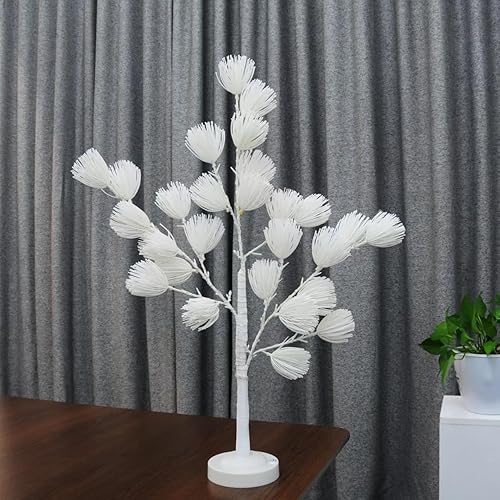 Miniatura 7 de Árbol de pino blanco artificial con ramas iluminadas, árboles de flores con luces LED para decoración de Navidad en interiores (20 pulgadas)