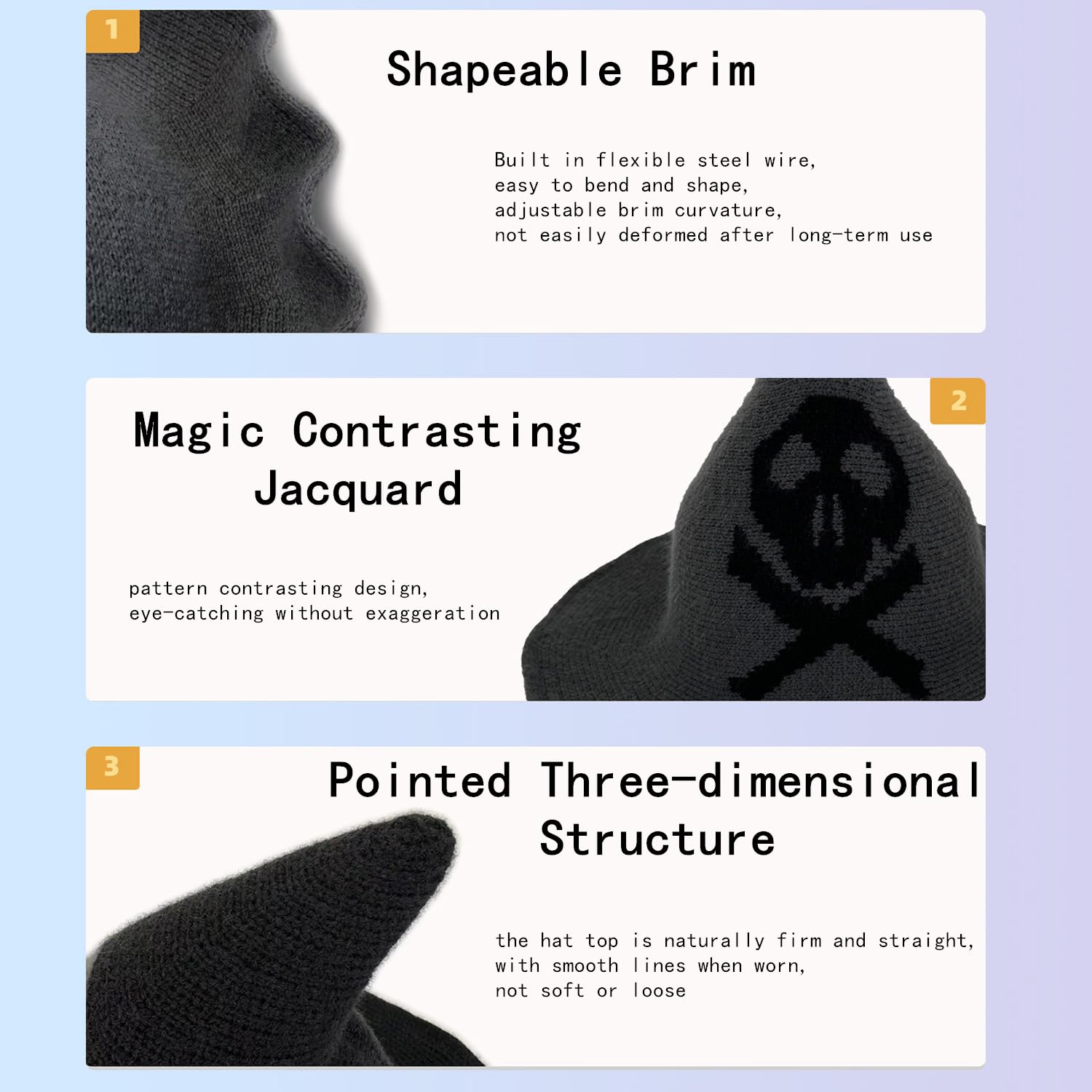 SJTJSPX Witch Pointed Hat Halloween Women,Costume Accessories Halloween Christmas Party Cosplay,Wide Brim Foldable Knitted Hat,Warm Cap Autumn Winter,Headwear Wizard Unisex - Image 4