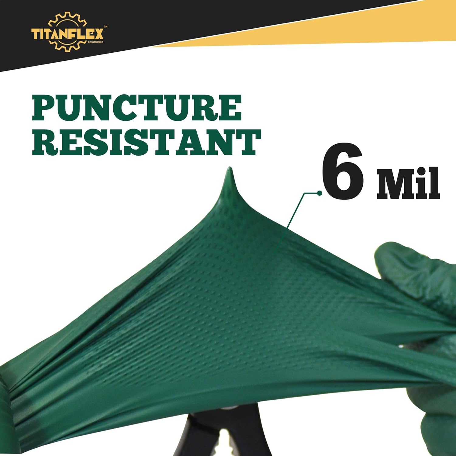 TitanFlex Heavy Duty Industrial Nitrile Gloves with Raised Diamond Texture, 6-mil, Latex Free (Dark Green/Yellow) - Image 3