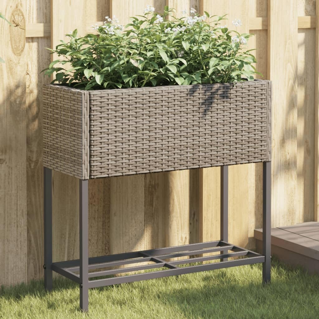 Podwyższone grządki z półką, zestaw 2 szt., szare, 70 x 28 x 70 cm, polirattanowe, na balkon, do ogrodu, do użytku wewnątrz i na zewnątrz