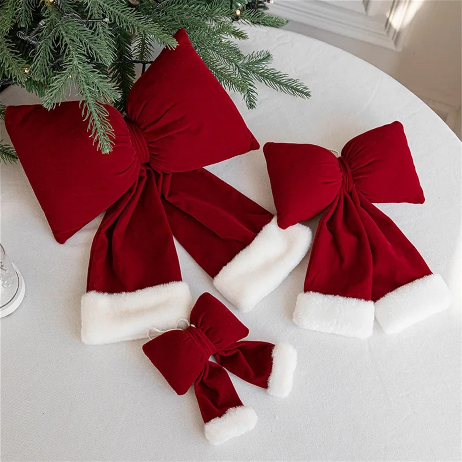 Lazos para Bowknot Terciopelo Rojo Tridimensional Arco decoración Colgante Adorno de Fiesta en casa(L)