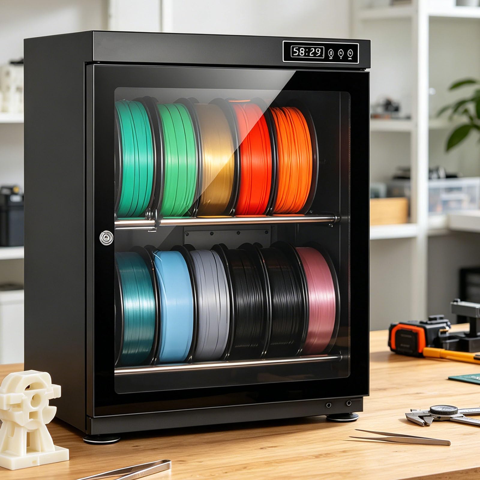 ALSUP 3D Filament Dry Cabinet, Large Capacity Filament Storage Box with RH15%-RH60% Humidity Control, Airtight Anti-Moisture Drying, Holds 10-12/15-21 Rolls for PLA ABS PETG TPU Nylon 70L
