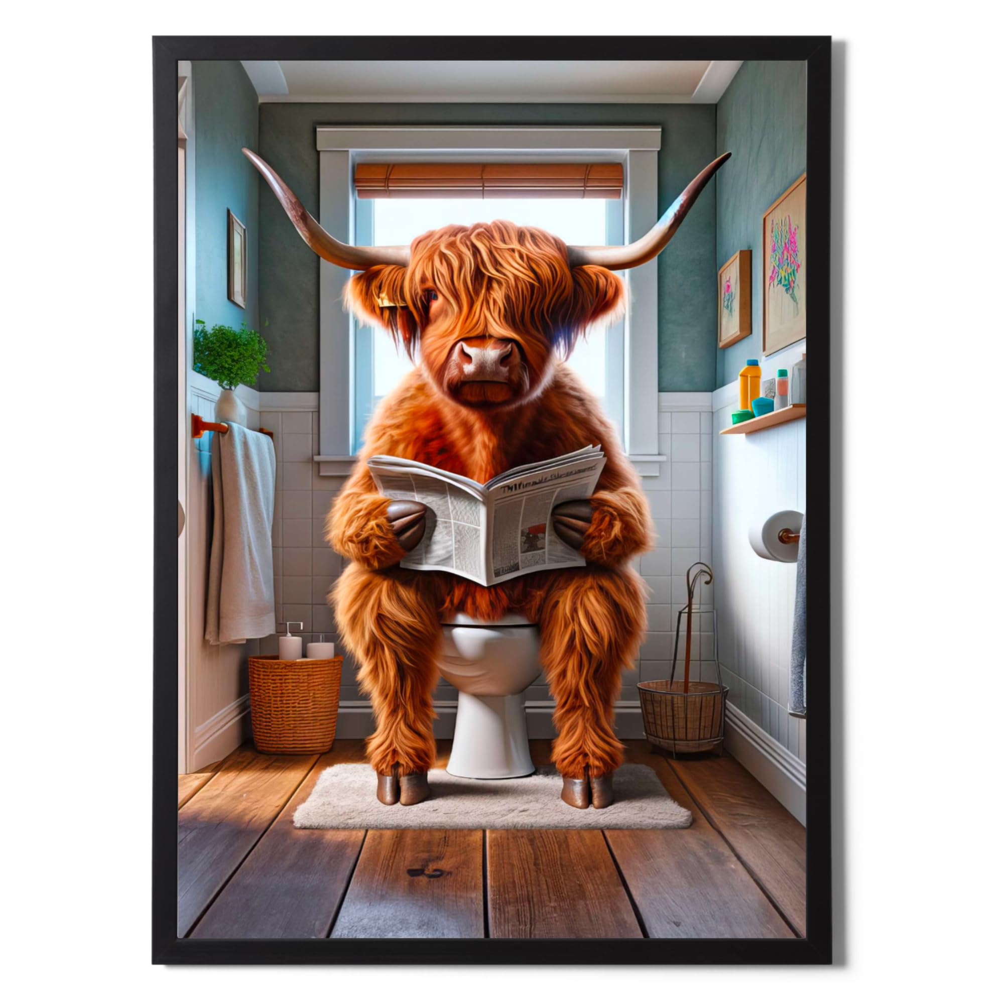 State Media Vision Highland Cow on the Toilet A3 Poster No Frame - 29.7x42cm Size Print - Bathroom Wall Art (Highland Cow on Toilet 2, A3 Print Only)
