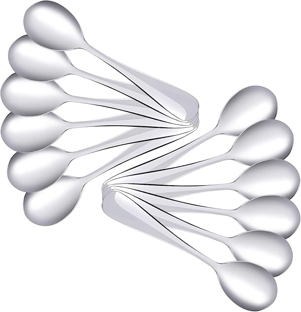 PROKITCHEN 12 Pcs Tea Spoons, Stainless Steel Polished Teaspoons Coffee Spoon, Silver Dessert Spoons Dishwasher-Safe