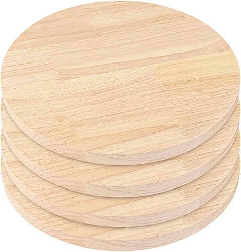 Paquete de 4 placas circulares de pino, placa redonda de madera de 12 pulgadas, placa circular de madera sin terminar para pintar, verter, resina,