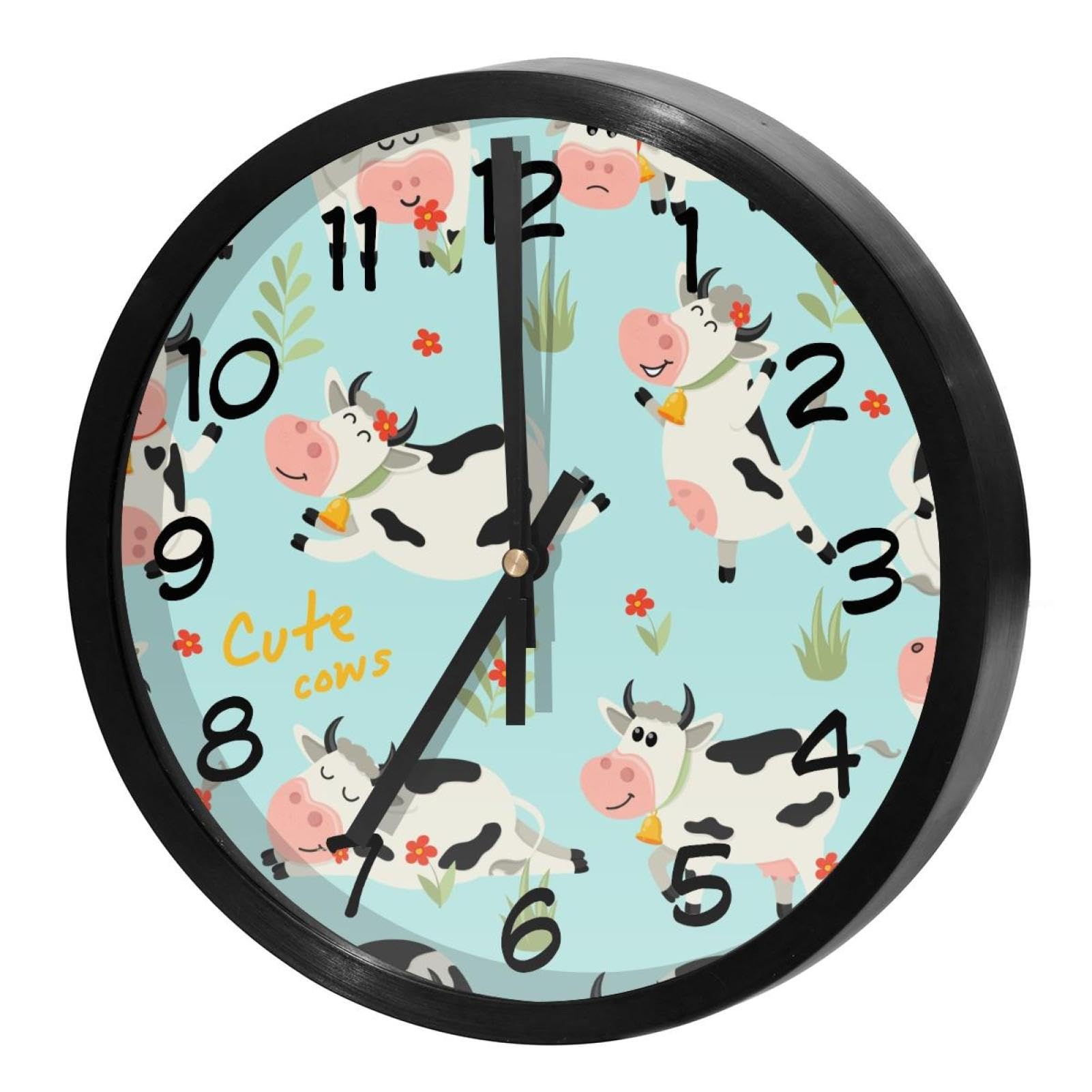 Horloge murale pour cuisine et maison ronde et silencieuse motif vaches