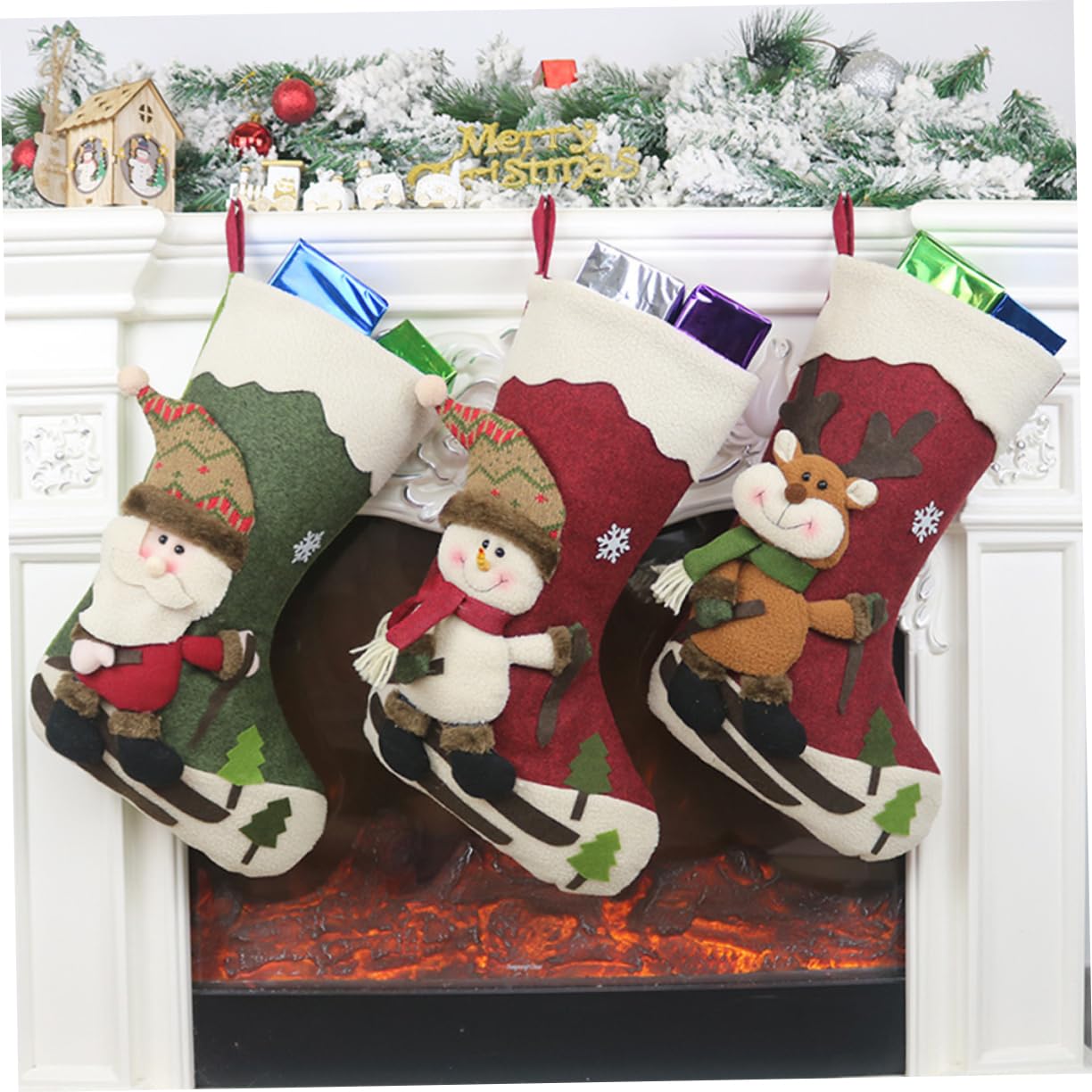 3stücke Weihnachtsstrümpfe Mit Santa Und Elch Dekoration Für Weihnachtsbaum Und Festliche Für Mädchen Und Zuhause