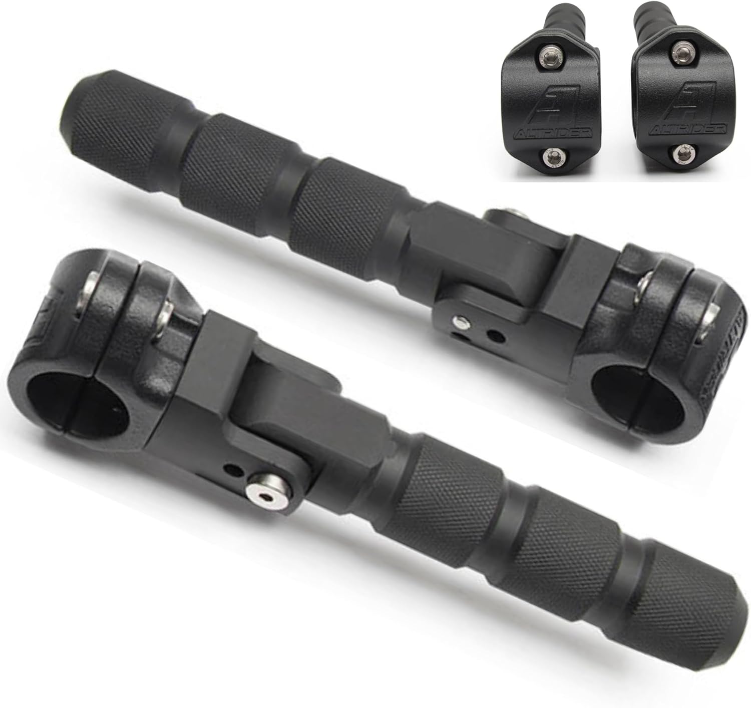 AltRider Universal Highway Pegs for Crash Bars Compatible With 1 Inch (25 mm) Diameter Bars - Heavy Duty, Rust-Resistant Motorcycle Foot Pegs with Non-Slip Clamp – Ideal for Long Rides - Black
