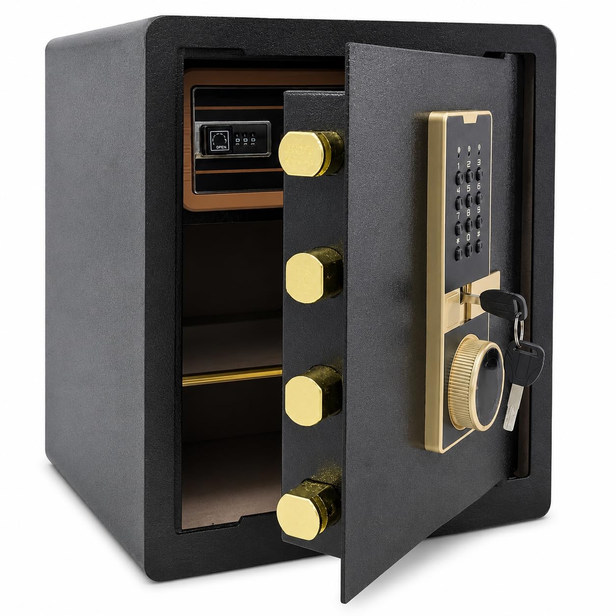 Safe Box, 45cm Tall 39L 3-Layer Home Office Safe with Built-in Safe Compartment, Security Cabinet Safe for Money Cash Valuables, Digital Electronic Keypad, Dual Alarm System, Removable Shelf