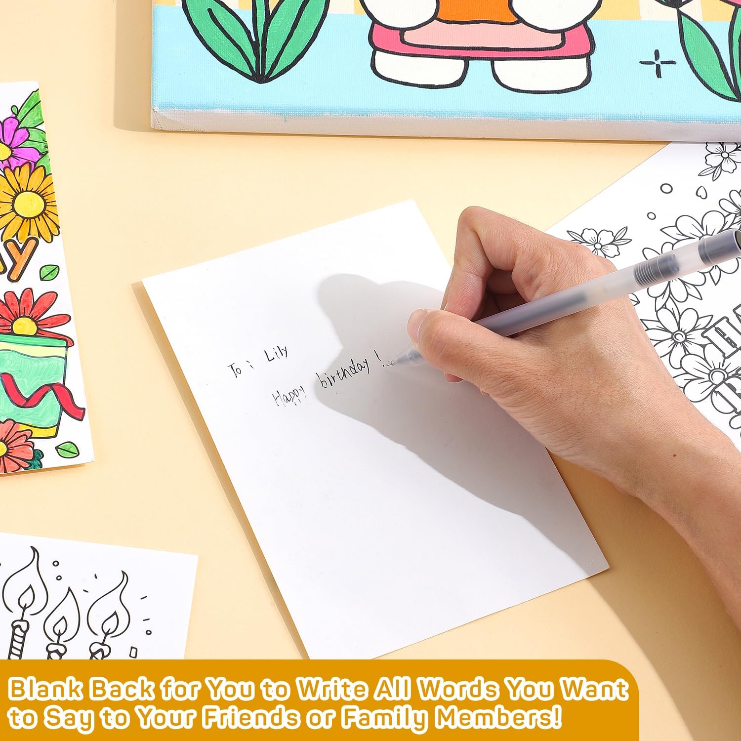 Birthday Coloring Cards - 24 Unique Blank Greeting Card Set with Cakes, Flowers & Gifts | DIY Art Craft for Kids, Adults | Holiday Gift Ideas for Mom, Friends | Thank You & Greeting Card Collection - Image 3