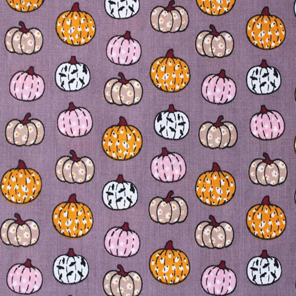 Polycotton Fabric Halloween Festive Pumpkins Patterned Spooky Autumn 112cm Wide (Price Per Metre) (Grey)