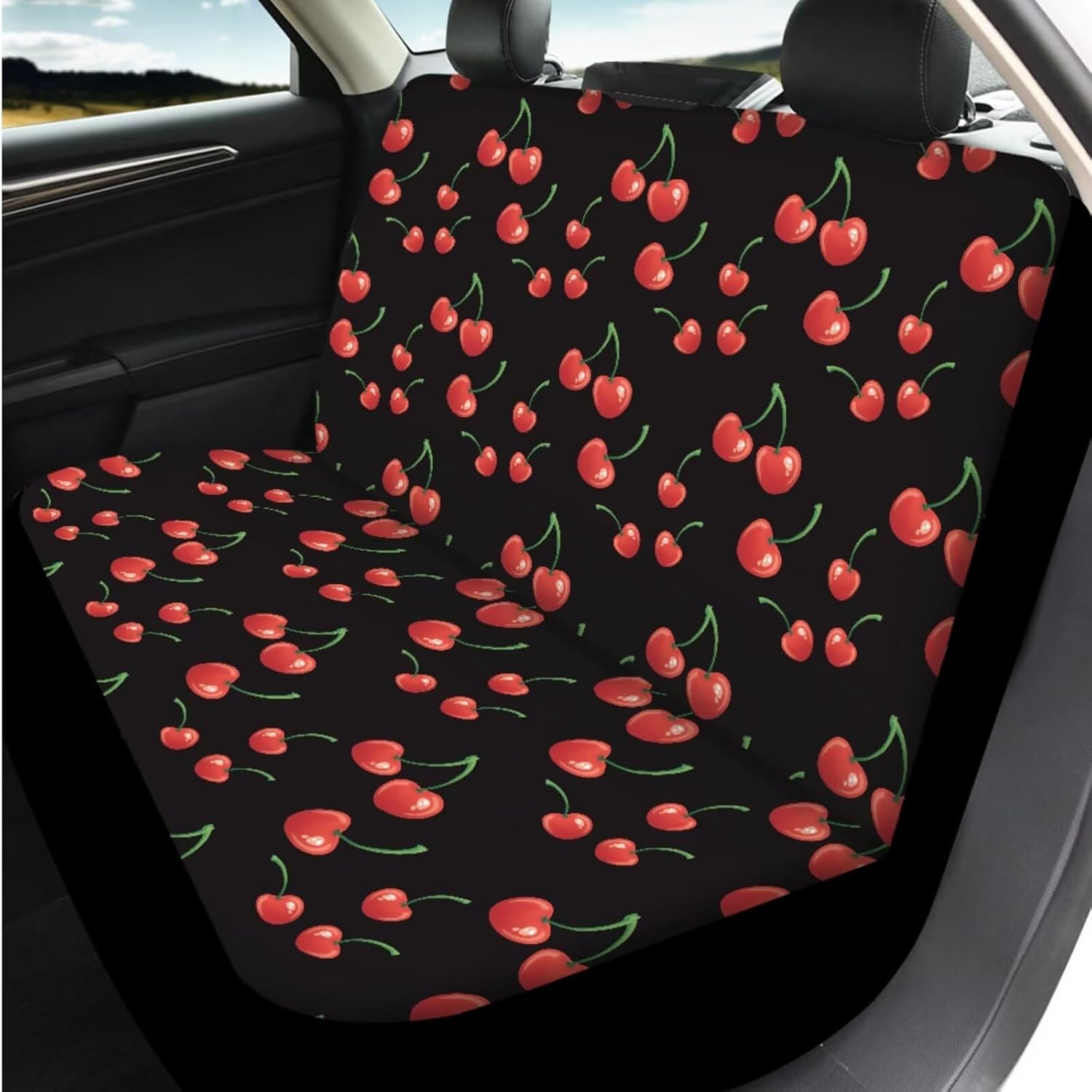 Cute Cherry Automobile Seat Cover Sets 14 Pack with Car Steering Wheel Cover Arm Rest Cover Car Head Rest Protector Seat Belt Pads Universal for Auto Truck Van SUV