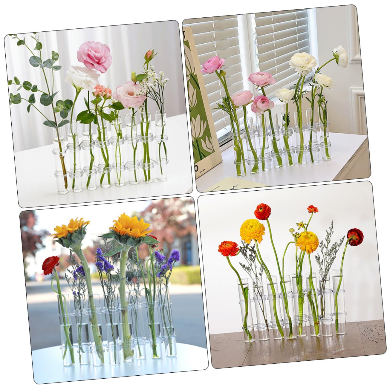Vase de Propagation Verre Transparent avec Support de Tubes à Essai pour Plantes Hydroponiques Décoration Élégante pour Bureau et Maison