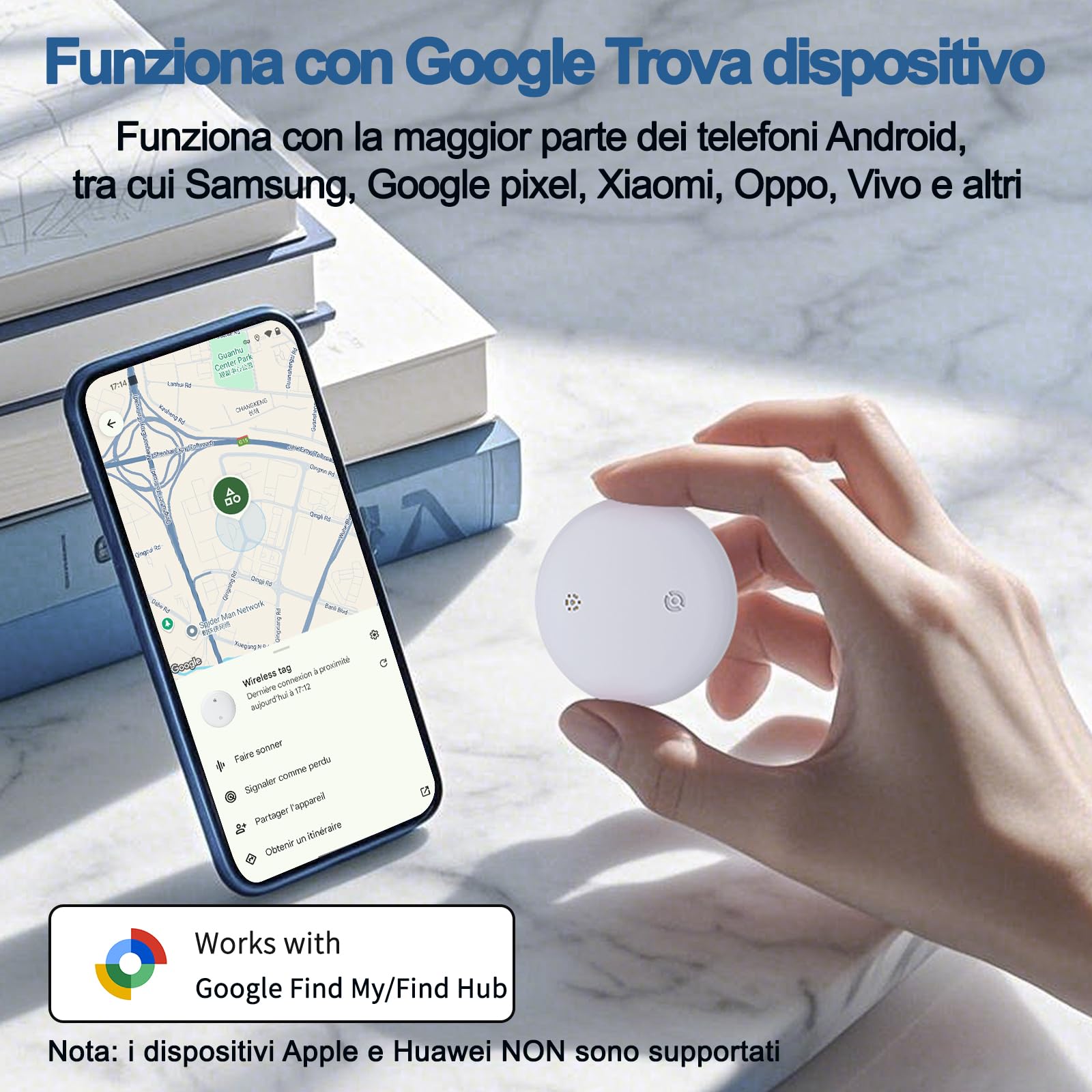 WAFTING Tracker Tag per Android (SOLO Android), Localizzatore per chiavi Compatibile con Google Find My Device, tag di tracciamento per chiavi/valigie/bagagli, 2 Pack