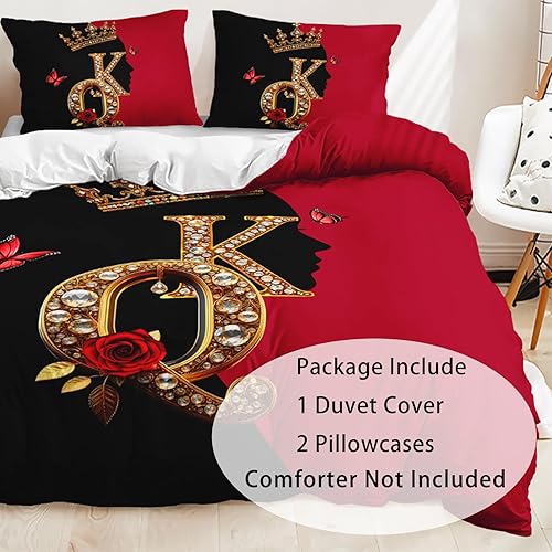 Miniatura 10 de AILONEN Juego de funda de edredón de rosa roja, tamaño King, juego de ropa de cama de delfín estrellado azul, funda de edredón romántica de San