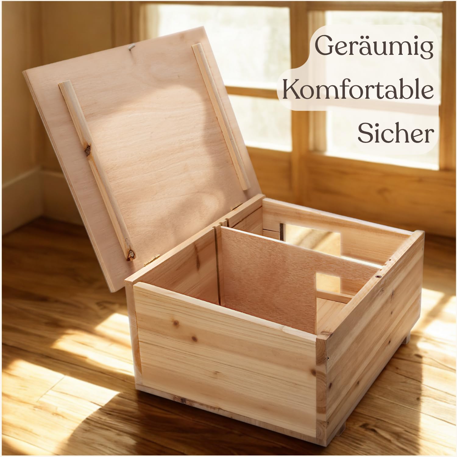 NatureCrafts Premium Igelhaus - Wasserdichtes Igelhaus mit Boden & 1,5cm dicken Wänden & doppelter Belüftung - Verstellbares Labyrinth mit begehbarem Tunnel Holz Winterhaus Garten - 45x34x20cm