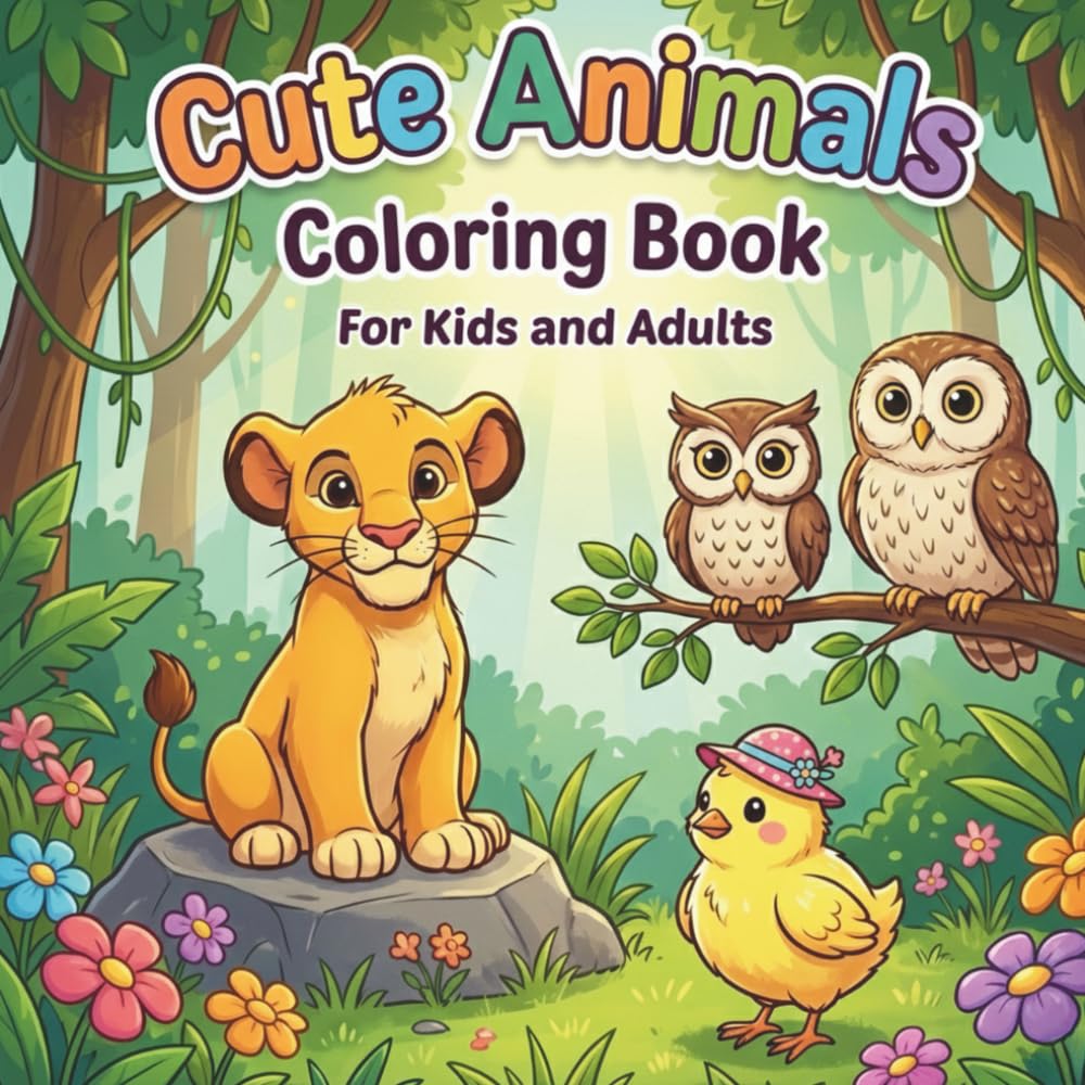 Cute Animals Coloring Book for Kids and Adults: Simple and Adorable Designs for Relaxation and Fun