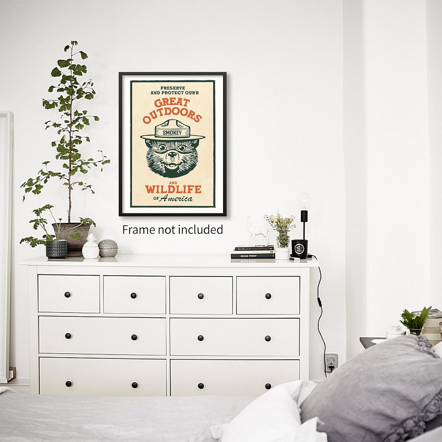 Cute Kids Bear Wall Art Nature Conservation Wildlife Animal Poster Retro Beige Cabin Canvas Prints for Outdoorsy Camping Wall Decor 12x16 inch Unframed