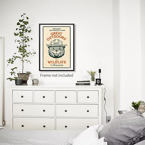 Miniatura 3 de Lindo arte de pared de oso para niños, conservación de la naturaleza, animales salvajes, póster retro beige de cabaña, impresiones en lienzo para