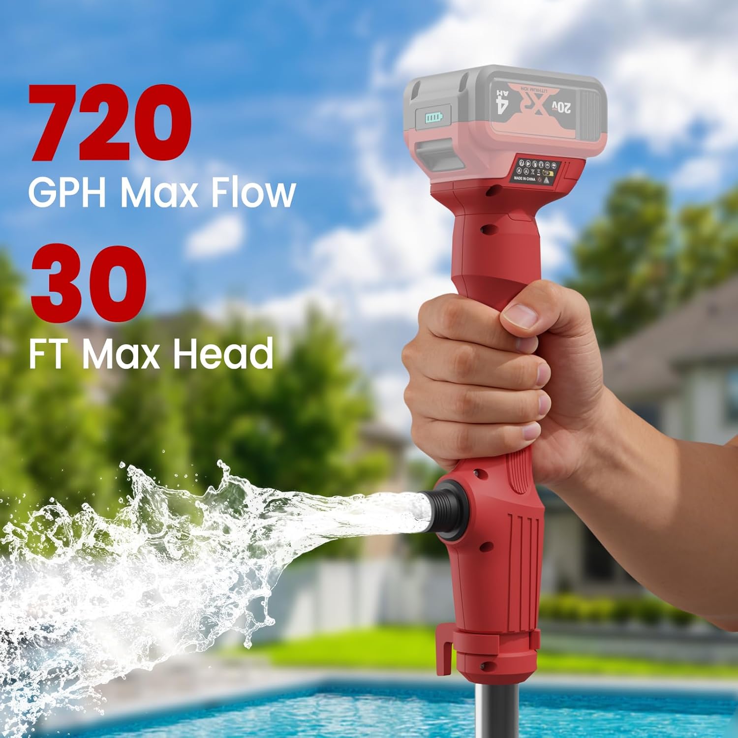 cordless stick water transfer pump compatible with milwaukee 18v battery(tool only), 720 gph portable electric water pump, sump pump, 160w brushless utility water pump for pool, garden, pond and boat