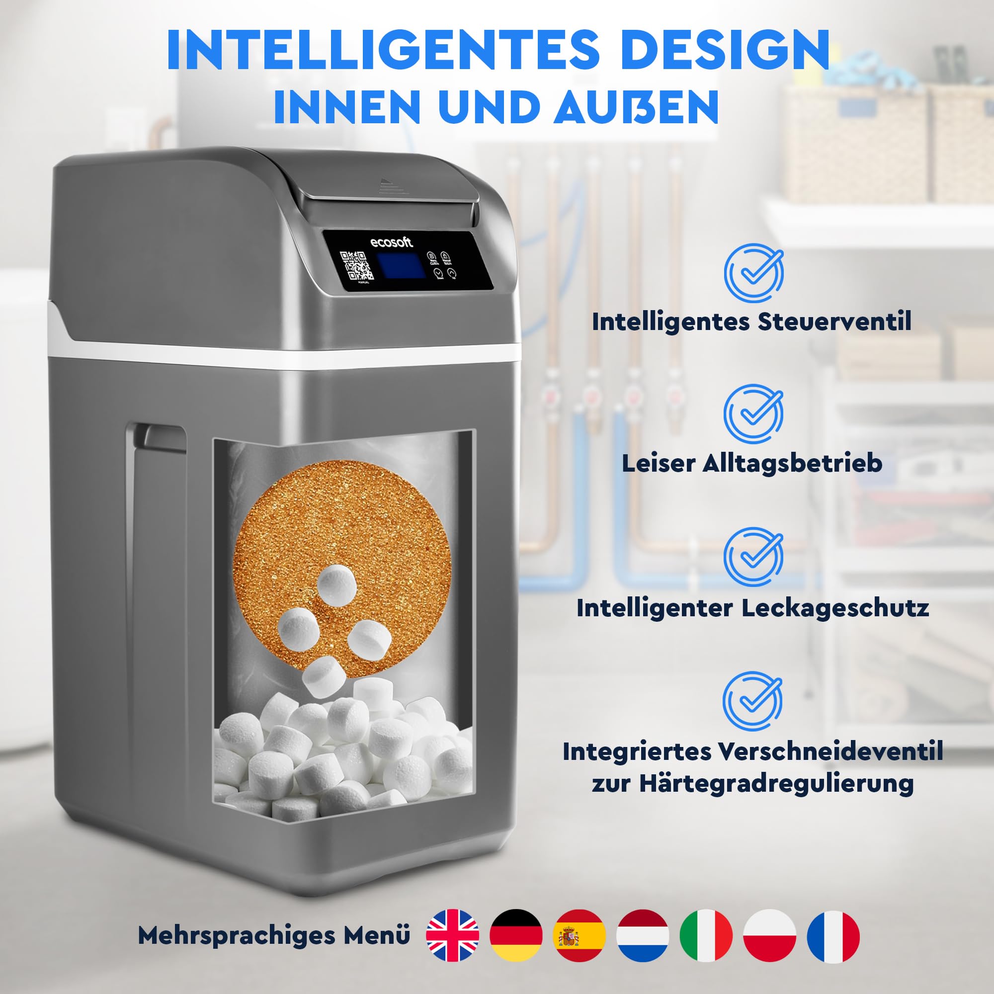 Ecosoft CUBE 150 Kompakter Wasserenthärter für Haushalte bis 4 Personen