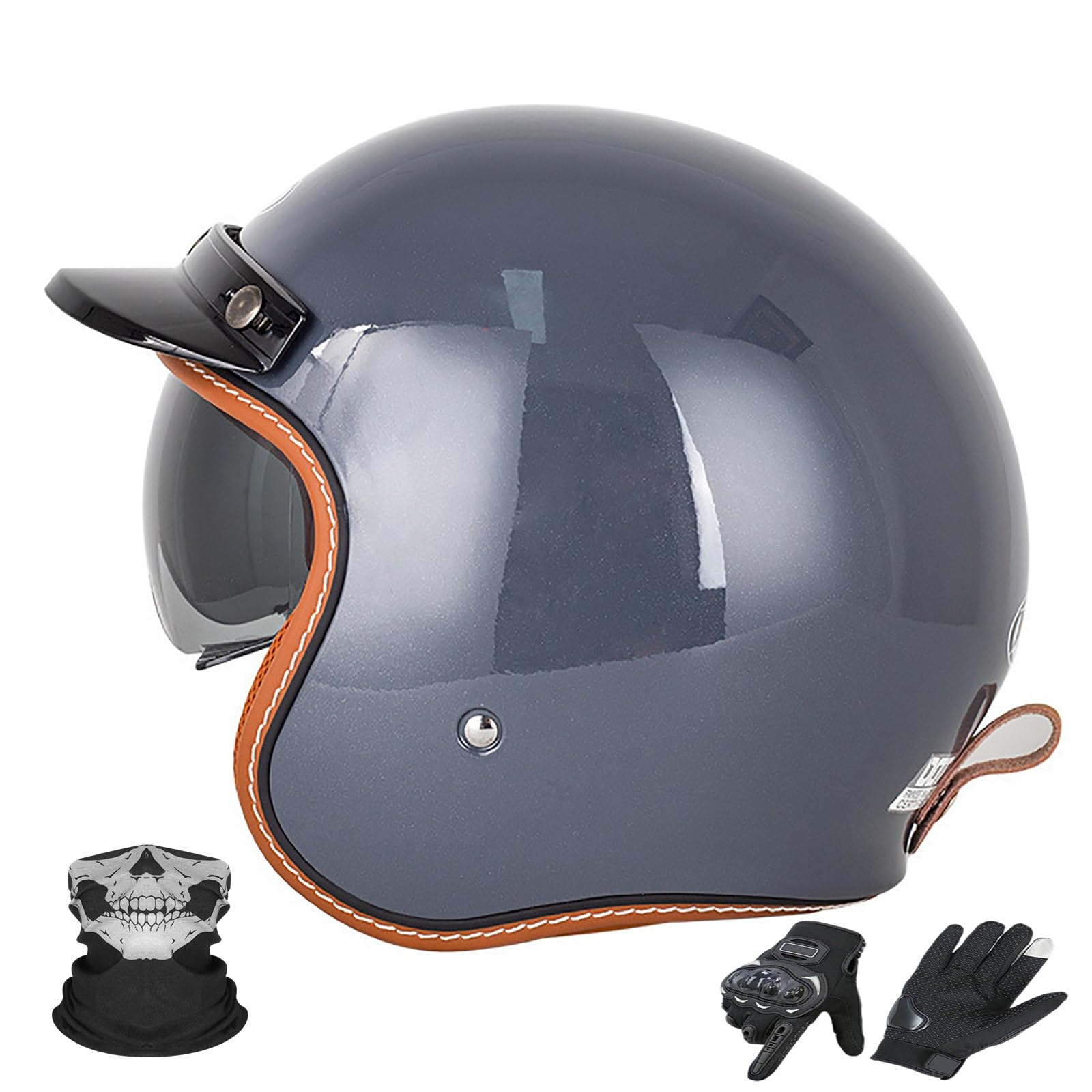 Otwarty kask 3/4 o niskim profilu, kask jet z wbudowaną wizjerą słoneczną, certyfikat ECE/DOT dopuszczony do ruchu drogowego, dla skuterów, rowerów i cruiserów
