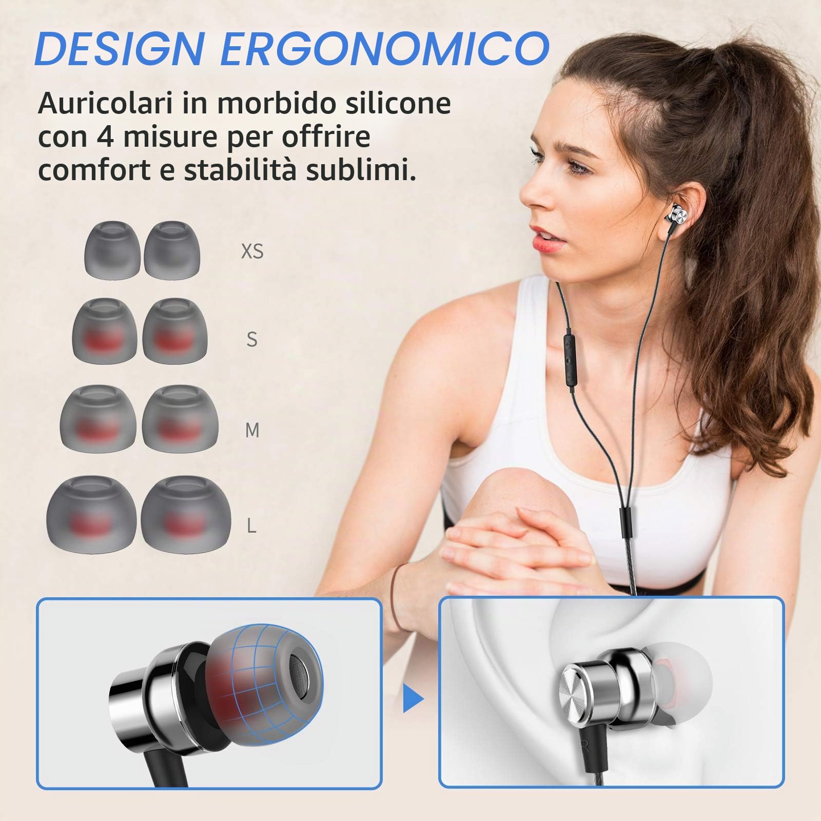 Blukar Auricolari Cuffie in-Ear Stereo con Microfono e Controllo del Volume, Alta Definizione, Bassi Potenti, Isolamento del Rumore, Compatibile con iPhone e Android