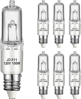 Jaenmsa E11 Bulb, 6 Pack JDE11 120V 100W Halogen Light Bulb, Dimmable JDE11 Bulb T4 Mini Candelabra Base for Chandeliers, ...