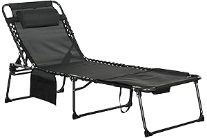 Outsunny Black Folding Chaise Lounge| Outdoor Chaise Lounge for Patio Yard