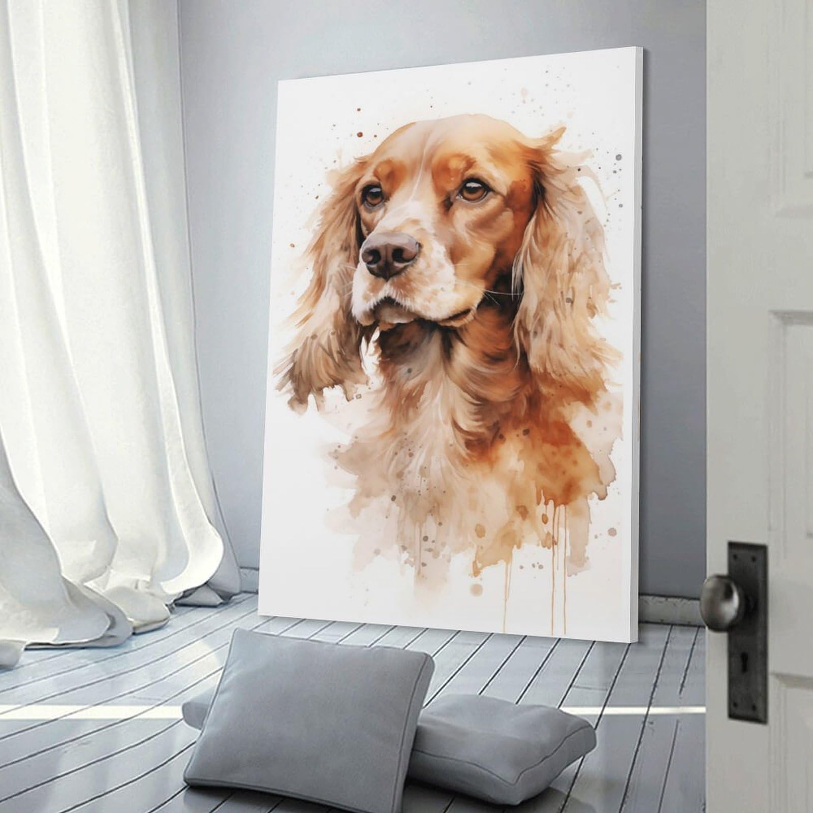 Junmoney Watercolor Cocker Spaniel Art Print Canvas Art Print 24x36inch(60x90cm), for Feature Walls in Flats Or Modern Rooms, Ideal for Building A Coordinated Art Wall