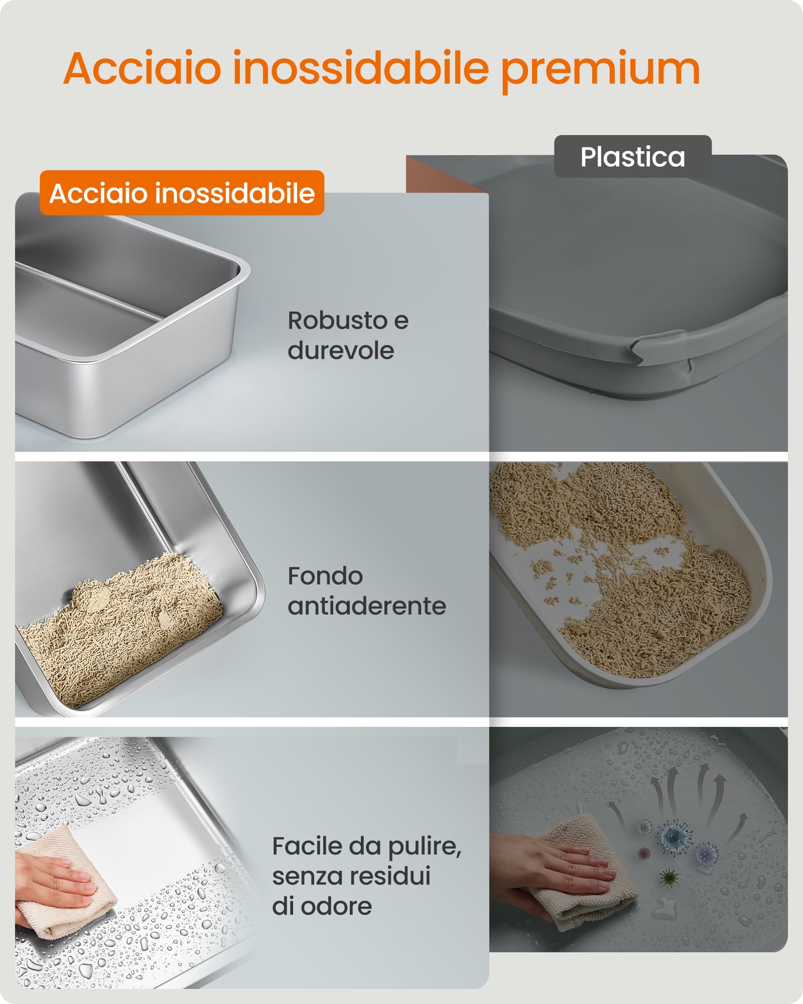 Feandrea Lettiera per Gatti in Acciaio Inossidabile con Coperchio Ribaltabile, Lettiera Chiusa XL Anti Perdite, Paletta, Spazzola, Doppio Ingresso, per Gatti fino a 15 kg, Beige Cappuccino PPT005K01