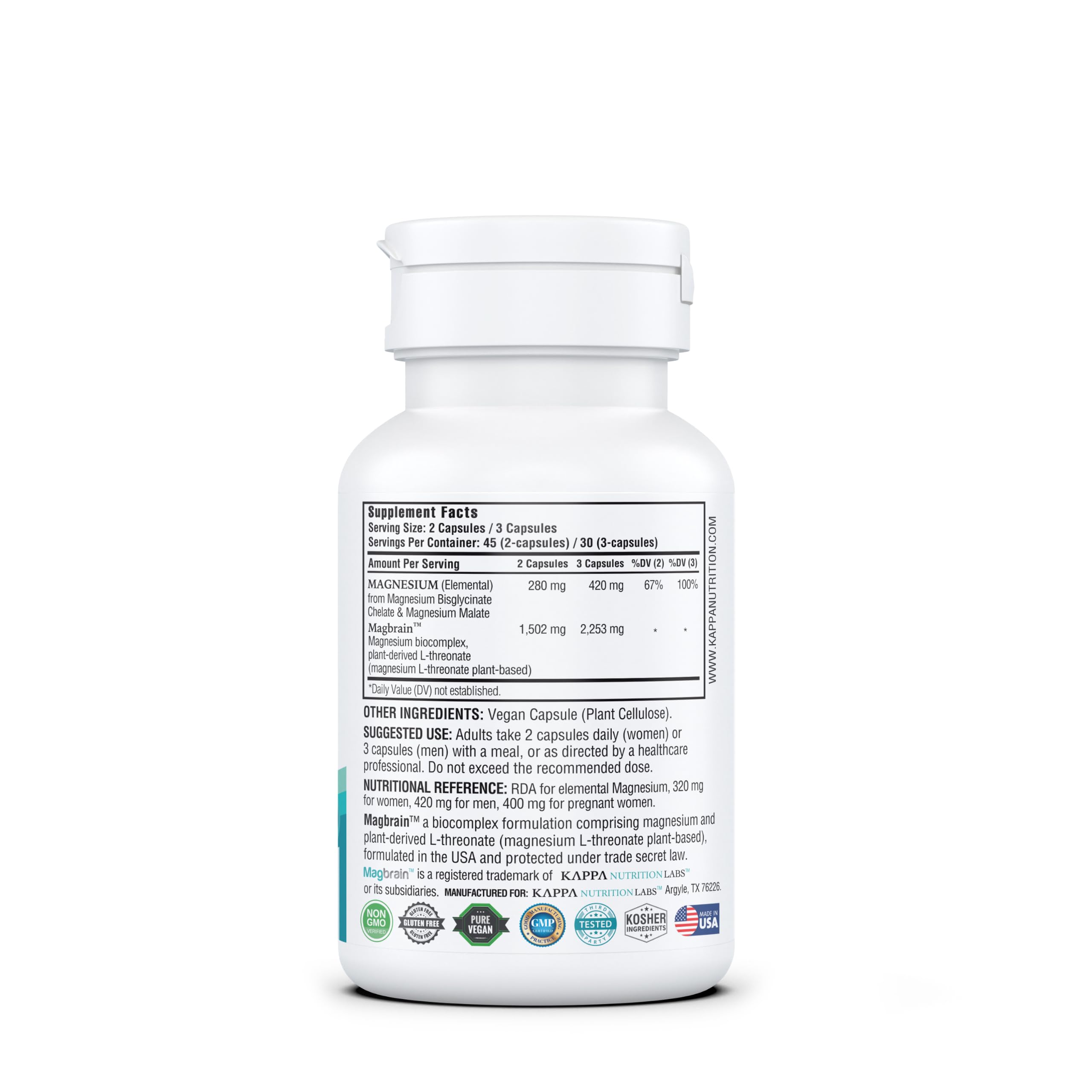 Magnesium L-Threonate Plant-Based 3 in 1 Powered by Magbrain® Magnesium L-Threonate Plant-Based | Magnesium Bisglycinate & Magnesium Malate | Up to 420 mg Elemental Magnesium | 90 Vegan Capsules. — Amazon image 12