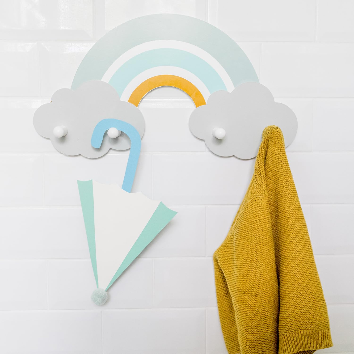 Kindsgut Appendiabito da Parete in Legno per Bambini, 4 Appendini, Multicolore, Finn
