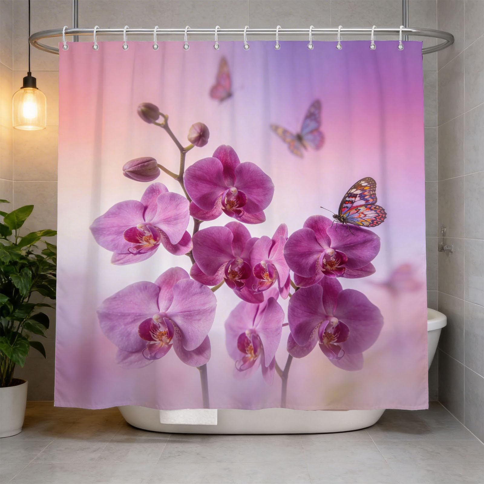 Hongduo 3D Orchid Shower Curtain for Stalls Bathtubs Chic Bathroom Decor Shower Curtain Set Polyester Fabric Waterproof 120x180cm/48X71 Inch with Hooks