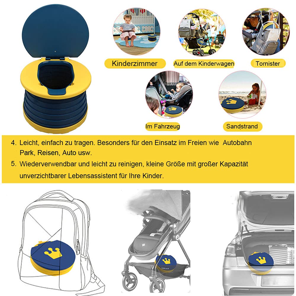 Inodoro plegable para bebés y niños, para viaje, asiento de inodoro portátil, para interiores o exteriores, con bolsa de viaje, rosa