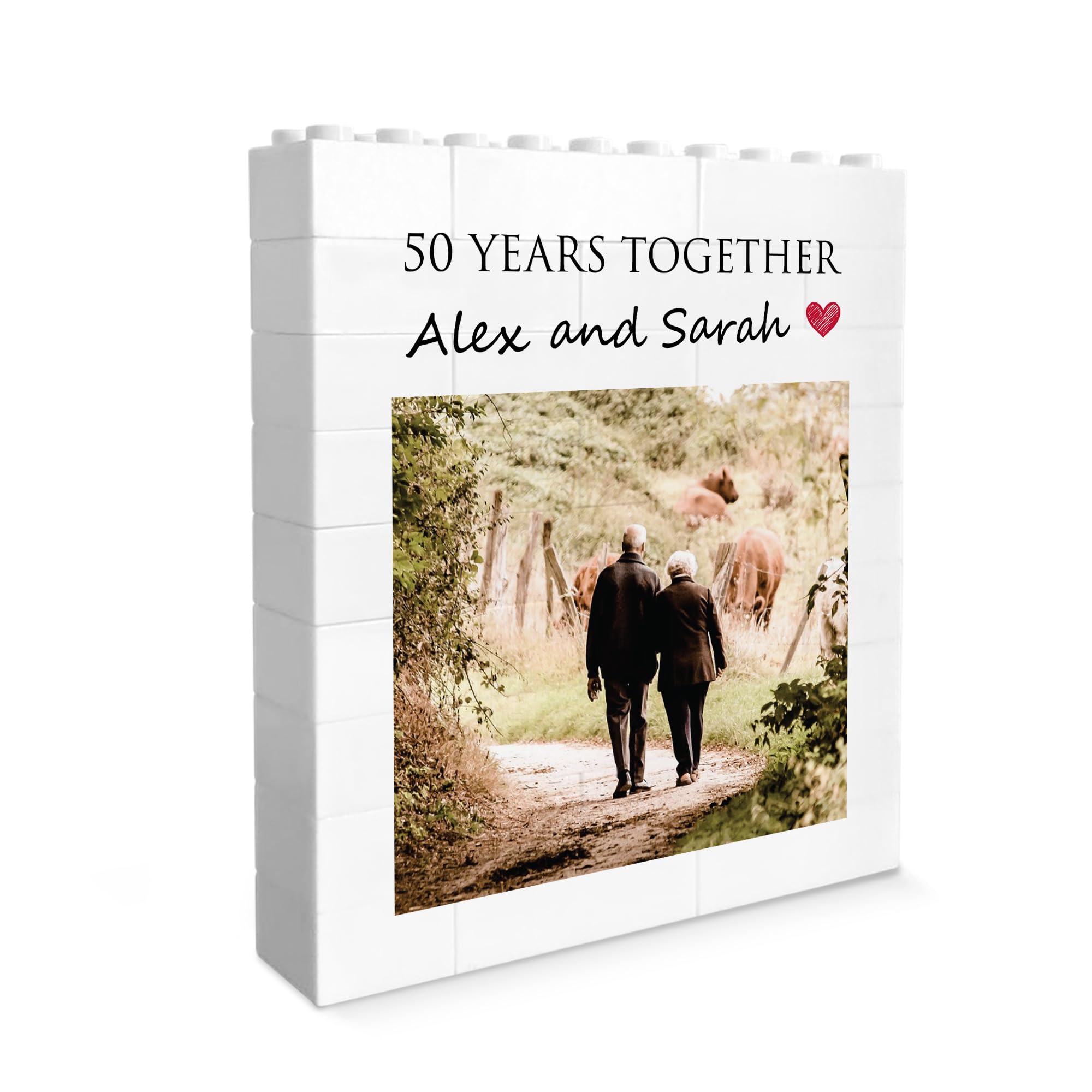 RED OCEAN Personalised 50th Anniversary Photo Block, for Husband Wife, Building Blocks, Puzzle, For Her, Partner, Anniversary Partner, Present