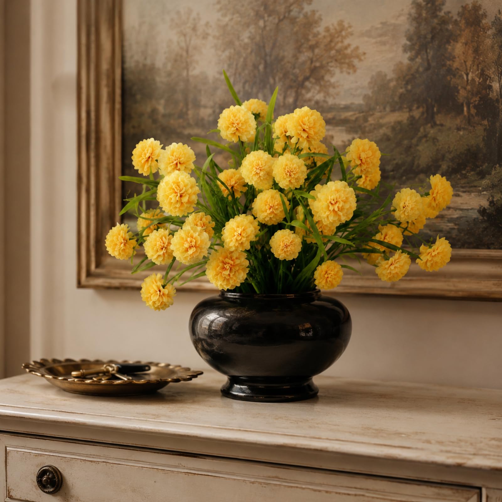 astylishhome Hydrangea Artificial Flowers Yellow Fake Flower Bouquet Outdoor Silk Flowers for Garden Vase Decoration F2229
