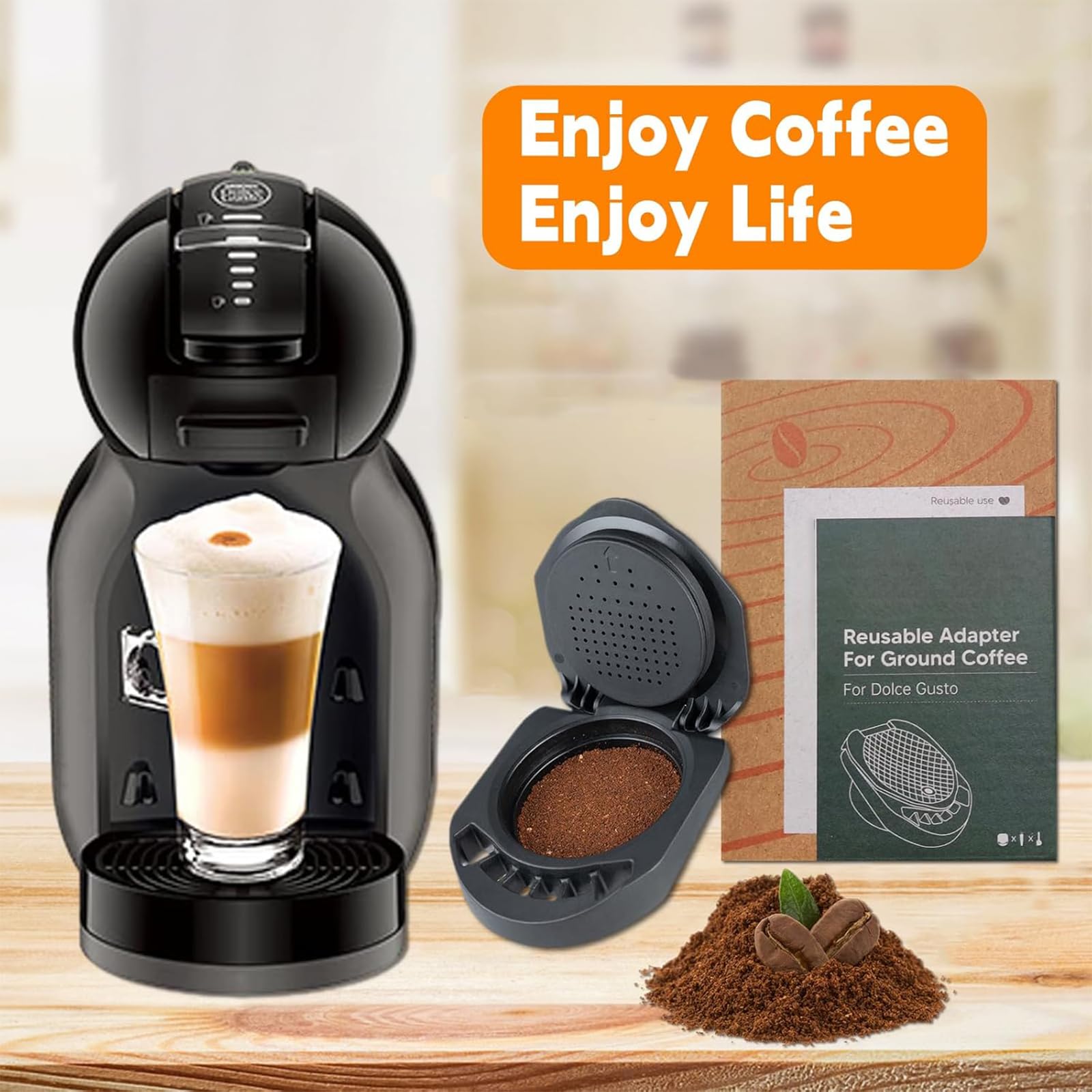 Recargable Reutilizable Cápsula Adaptador for Dolce Gusto, Café Cápsula Convertidor Compatible for Piccolo XS/EDG 305/EDG 606.S/Genio S/Genio Mini