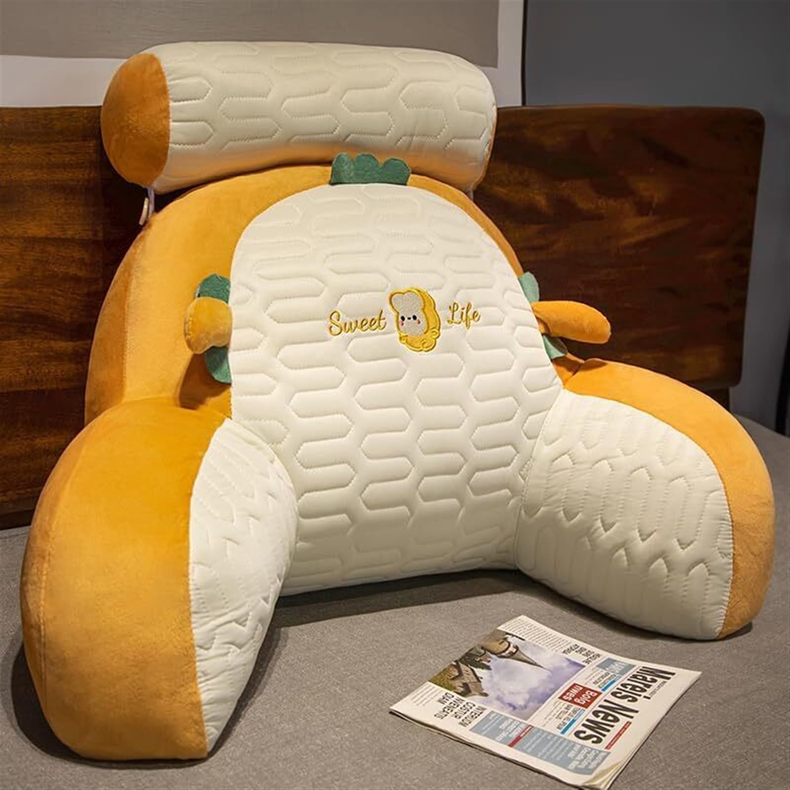 Uoxhfdh Yellow Bed Rest Lumbar Support Cushion With Arm Breathable Seat Relax Pillow(,35 * 50Cm)