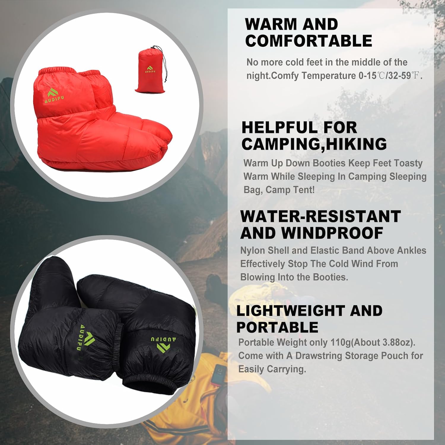 Down Booties Warm Socks Ultralight Sleeping Sock for Camping, Backpacking - Camp Sleeping Bag Tent Down Foot Warmer for Men & Women - Image 3