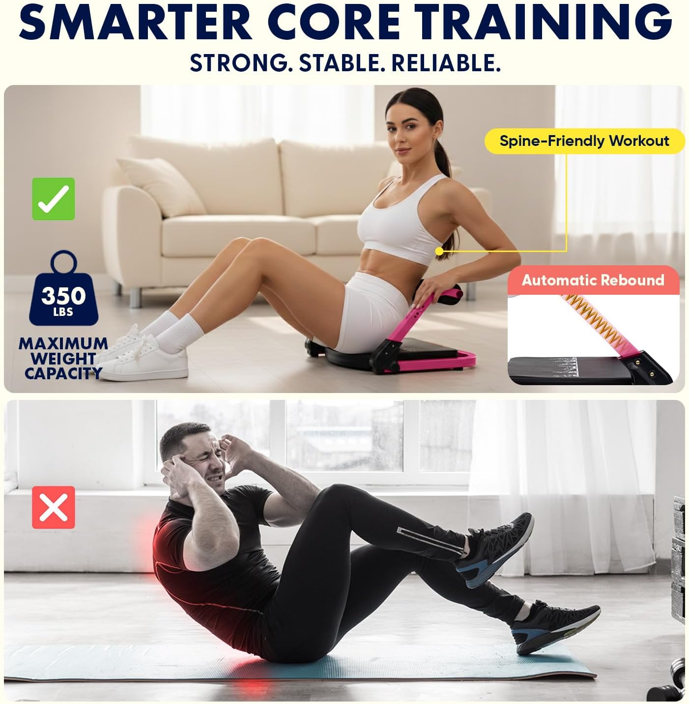 Squatz Ab Machine for Stomach Workout – Core & Sit-Up Exercise Equipment with 3 Resistance Levels for Home Gym, Adjustable Ab Trainer for Full-Body Workout with Automatic Rebound, 350 lbs Capacity