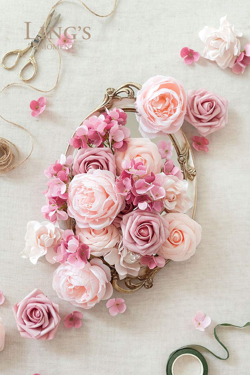 Ling's Moment Artificial Flowers Combo Box Set Shabby-Chi Pink for DIY Wedding Bouquets Centerpieces Arrangements Bridal Shower Party Home Decorations