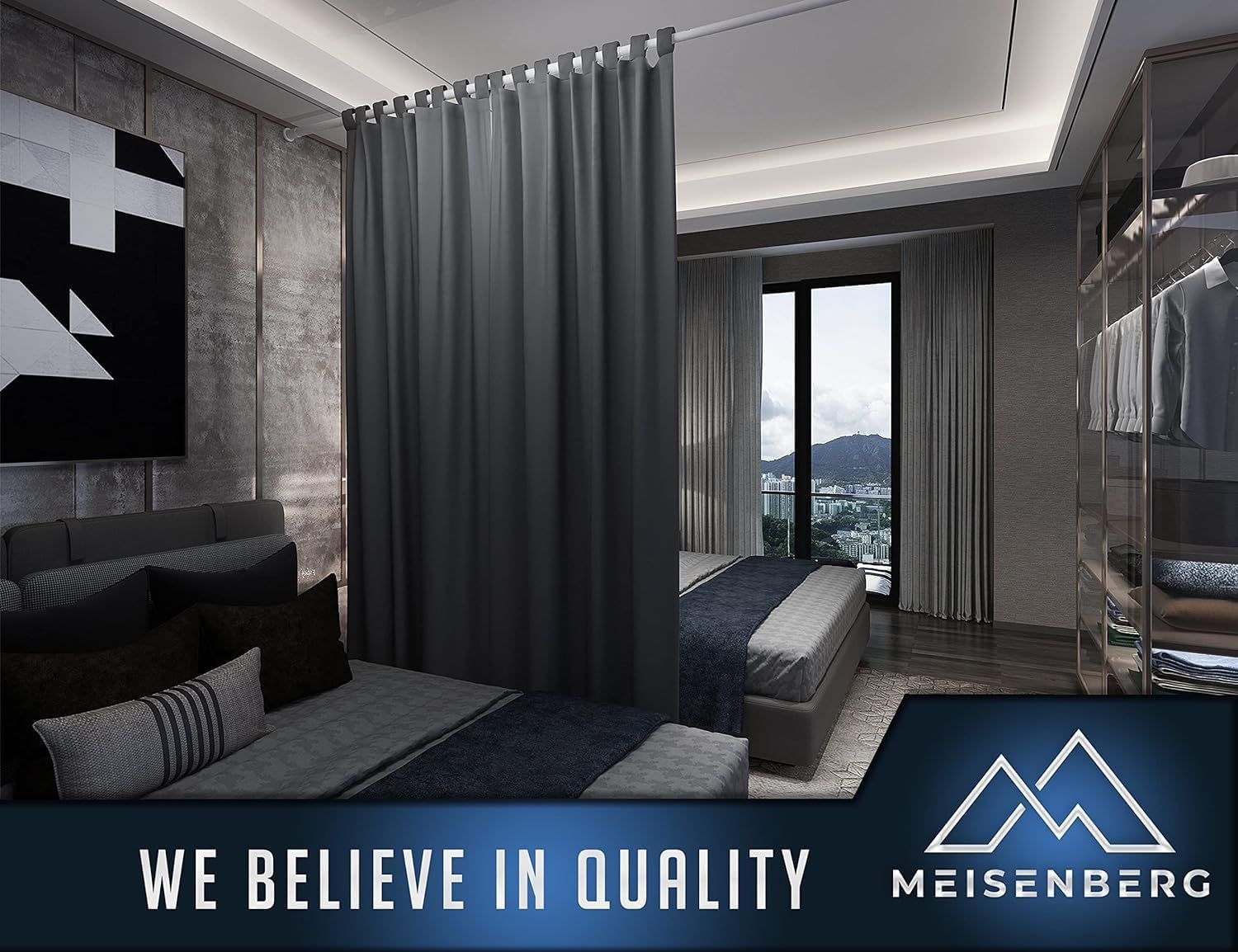 MEISENBERG Bastone Tenda a Pressione, Aste per Tende Senza Forare per Finestre, Doccia, Terrazza e Parete Divisoria 260-310 cm, Bianco, Ø 32 mm