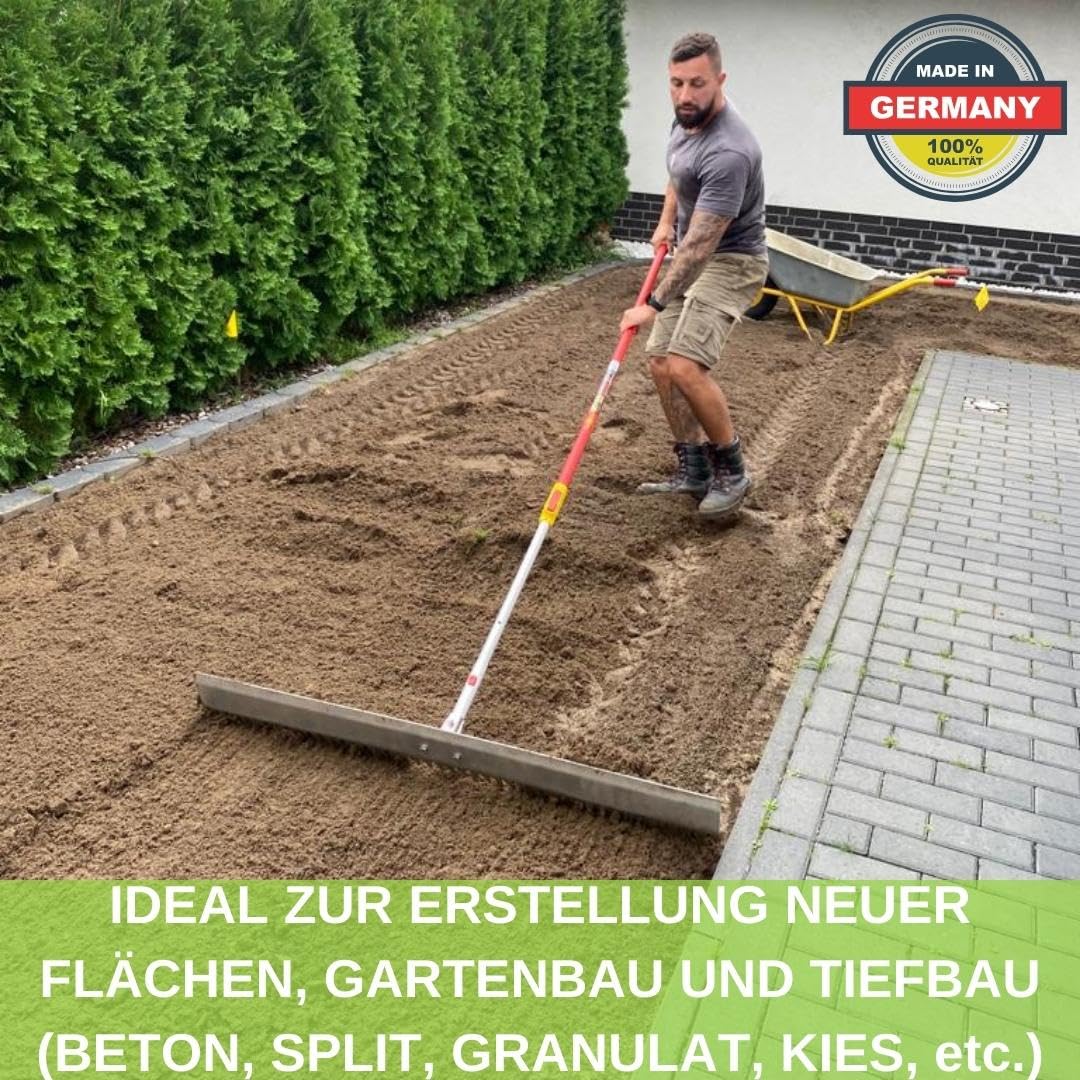 RISISANI® Rechen | Breite 116 cm | 100% Made in Germany | Ohne Stiel mit optionalem Adapter für Gardena Stiele | Landschaftsrechen Planierrechen Rasen Rakel