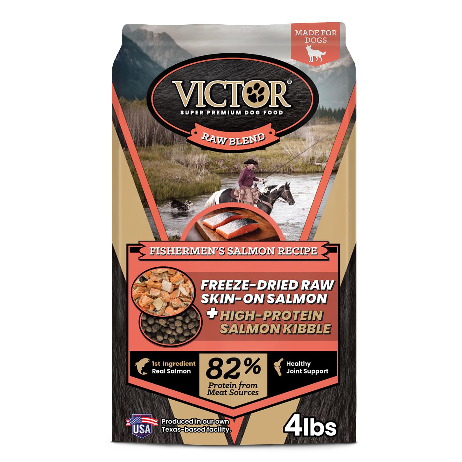 VICTOR Raw Kibble Blend - Salmon Freeze-Dried Dry Dog Food, 4 lb