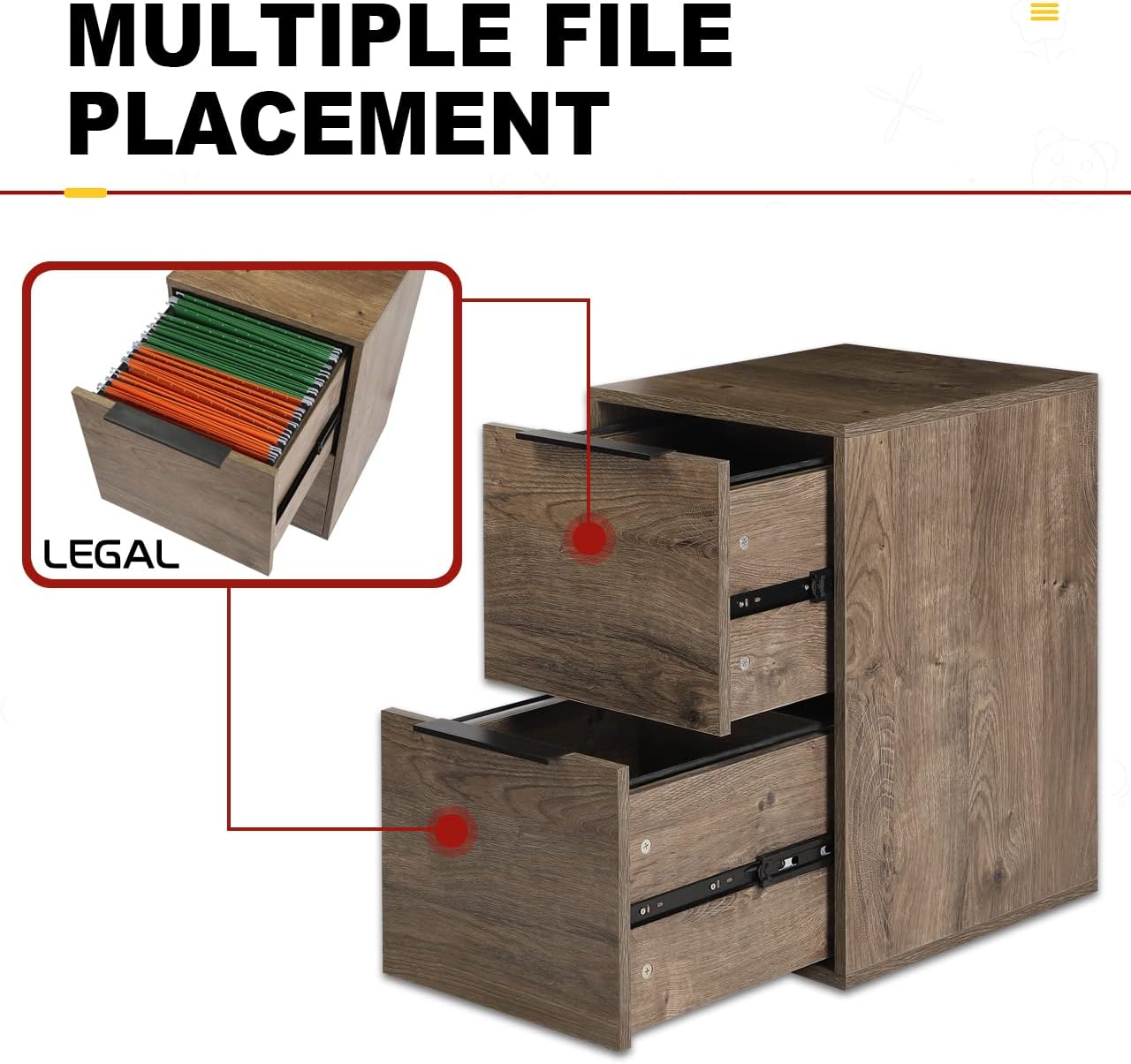 GREATMEET 2 Drawer Wooden File Cabinet, Vertical Storage Filing Cabinet with Hanging Bars for Letter Size, Home Office File Storage Cabinet, Grey : Tools & Home Improvement