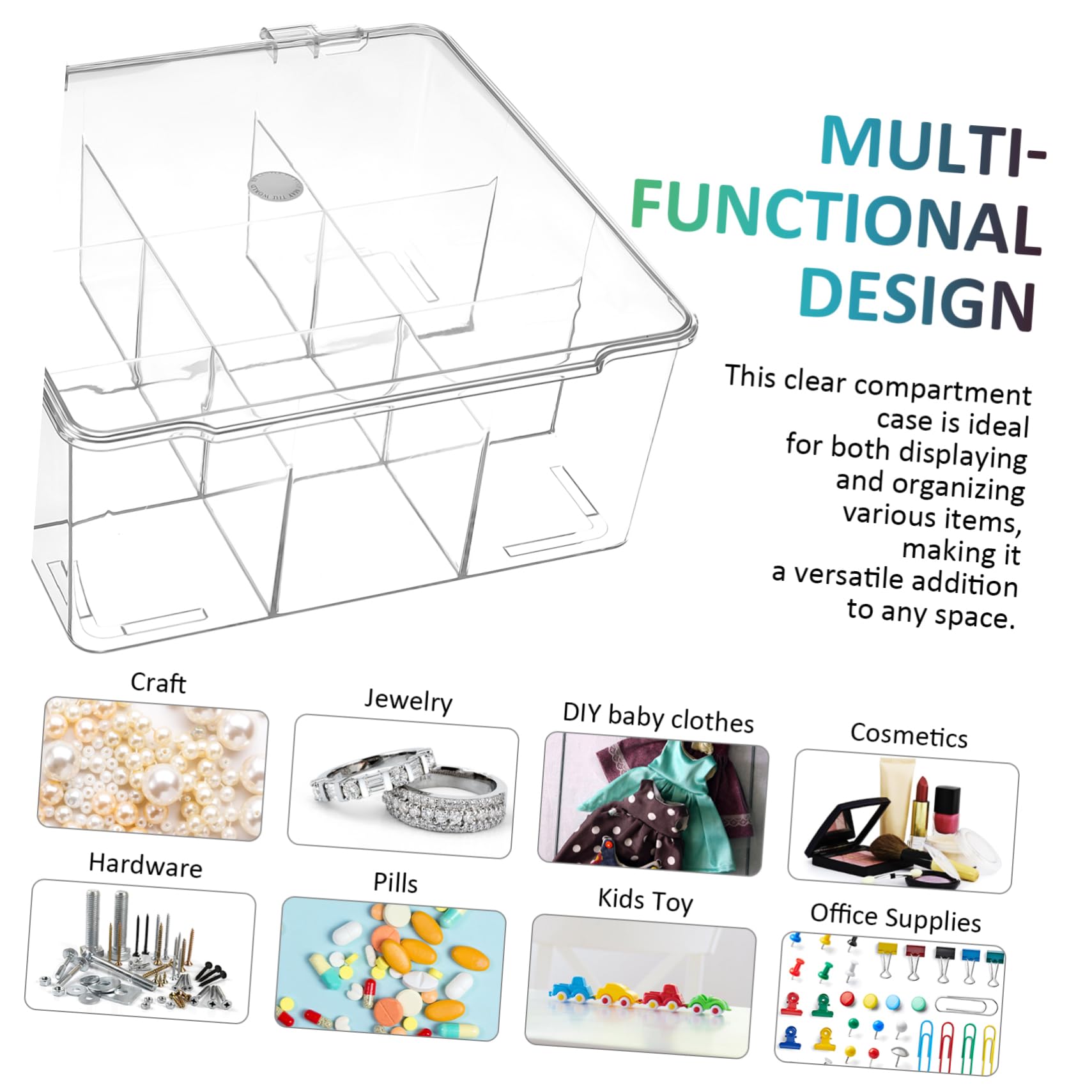 Caja Organizadora para Decoracion Colegio de Plástico con Tapa y 9 Compartimentos Divididos y Almacenamiento Funcional