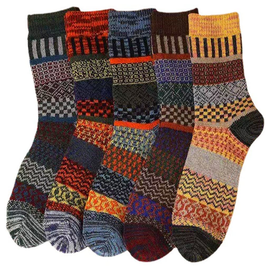 zibuyu 5 Pairs Men's Long Wool Socks - Winter Warm Knit Vintage Stripy Floor Socks for Gift, Assorted-picture-35