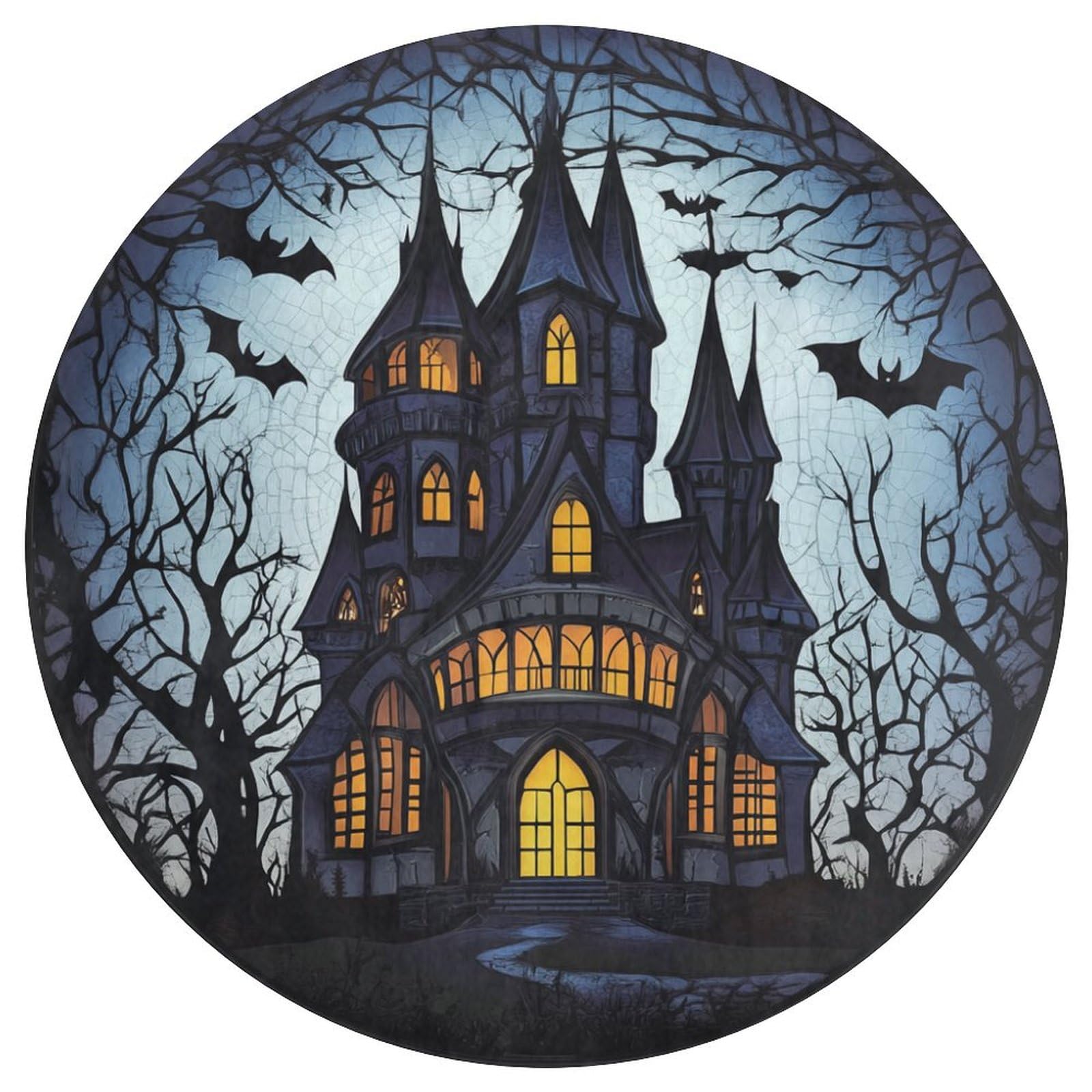 Tapis rond 90 cm moderne château de vitrail antidérapant pour décoration sol
