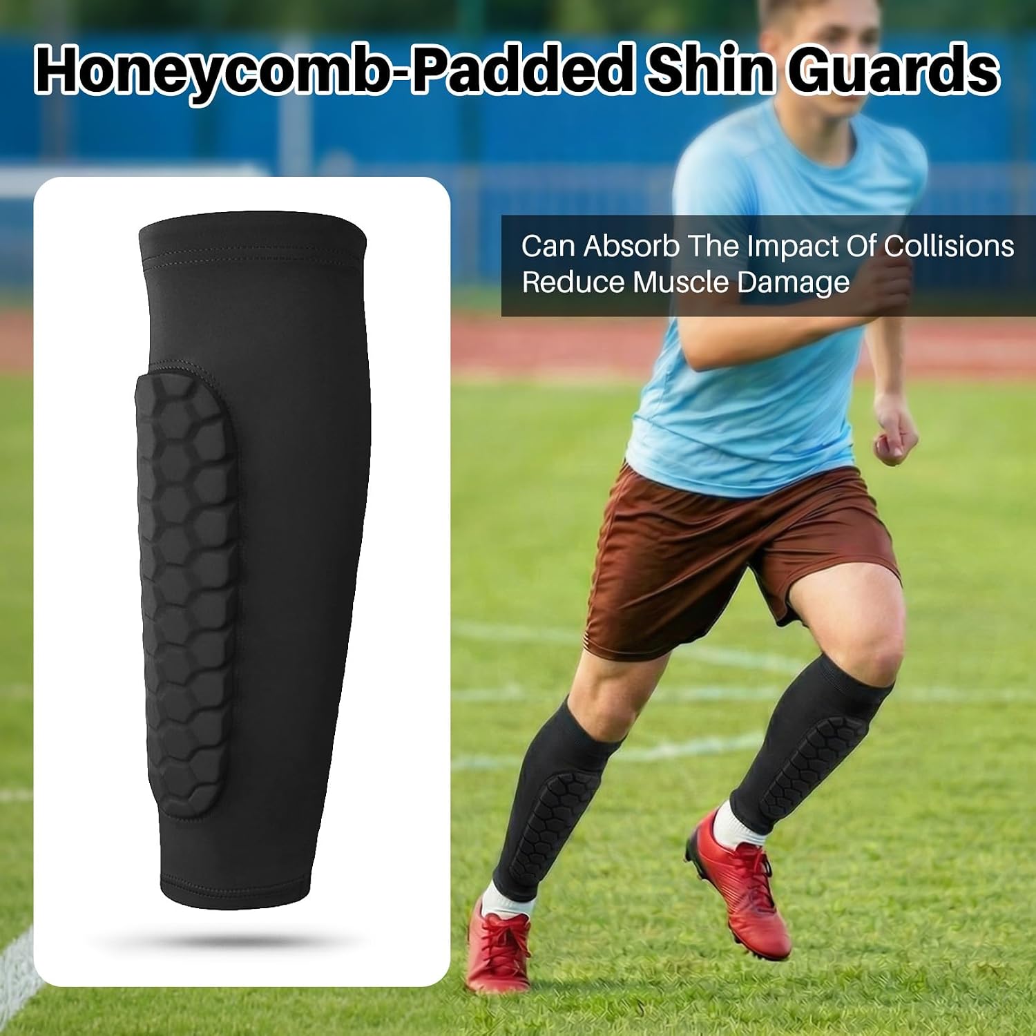Soccer Shin Guards for Kids Youth Adults - Lightweight Calf Shin Guards Compression Sleeve with Honeycomb Pads for Soccer Baseball MTB Football–Boys Girls Protective Gear